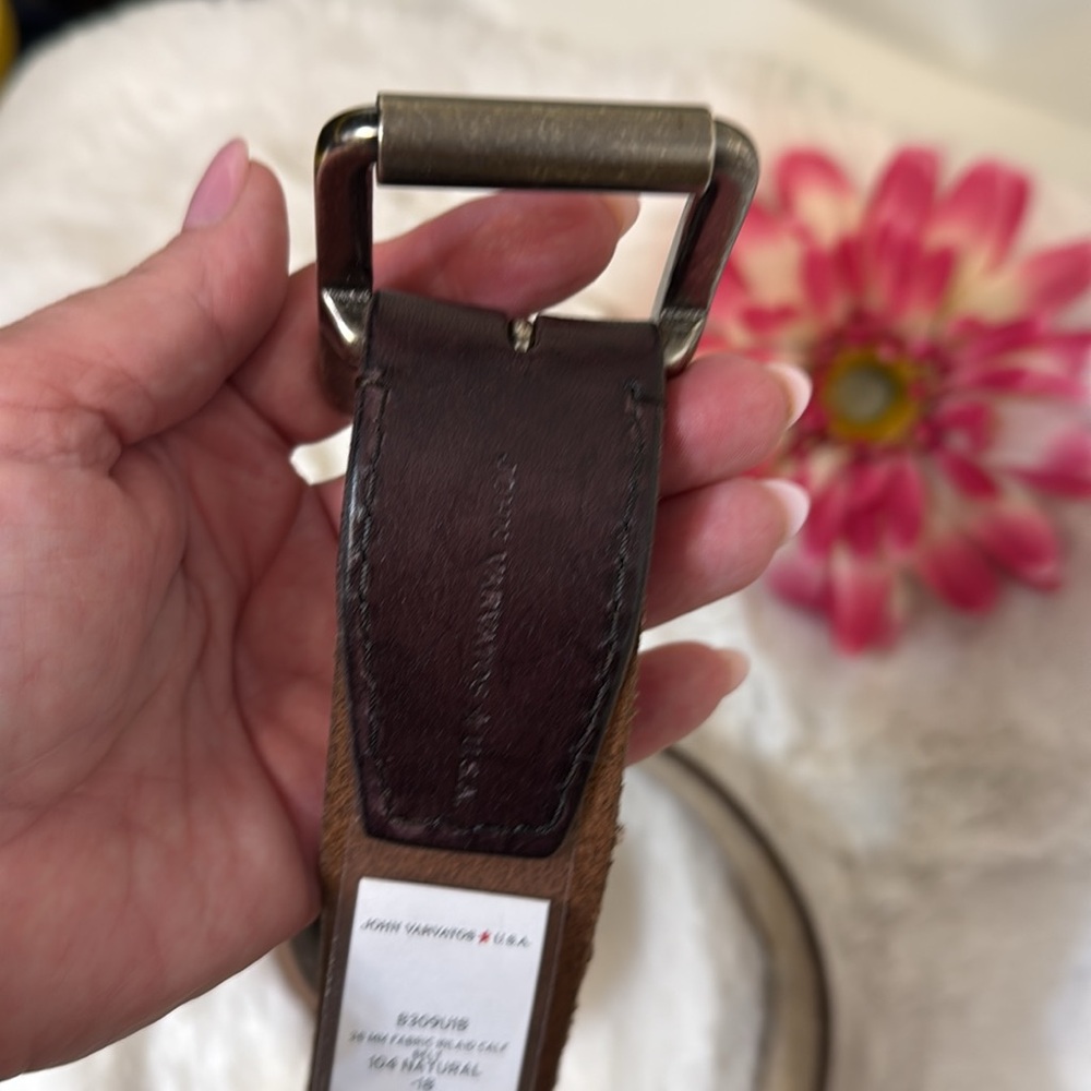 John Varvatos Men's Tan Canvas Belt with Silver Buckle - Picture 9 of 14